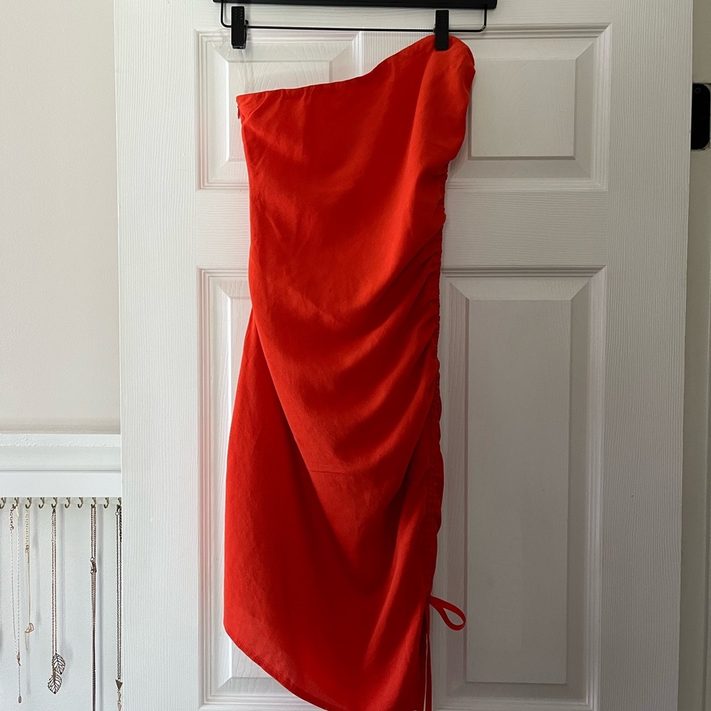 Red A-Symmetrical Ruched Women’s Dress